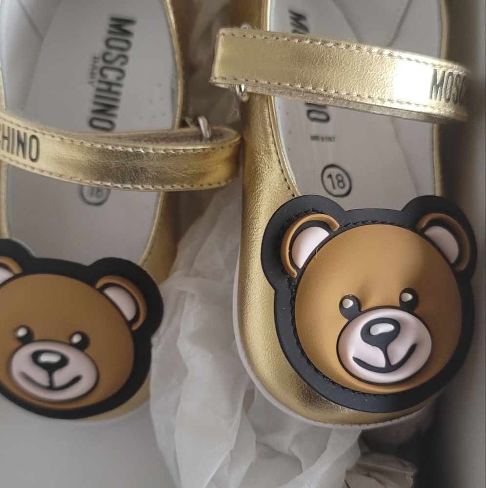 Moschino Gold Baby Shoes with Bear Design